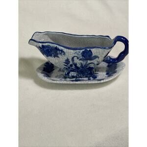 Bombay Company Vintage Gravy Boat Set Blue Floral 1980’s
